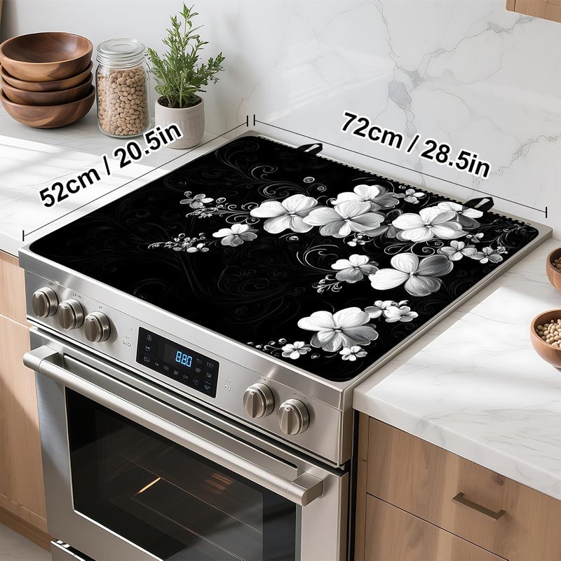 BVBOX Stove Top Cover Retro Flower Gas Stove Top Cover for Home Decoration Kitchen Pad Non-Stick Washable Cooktop Covers Countertop Protector Keep Stove Clean 28"x20" (White flower-2) - Image 4